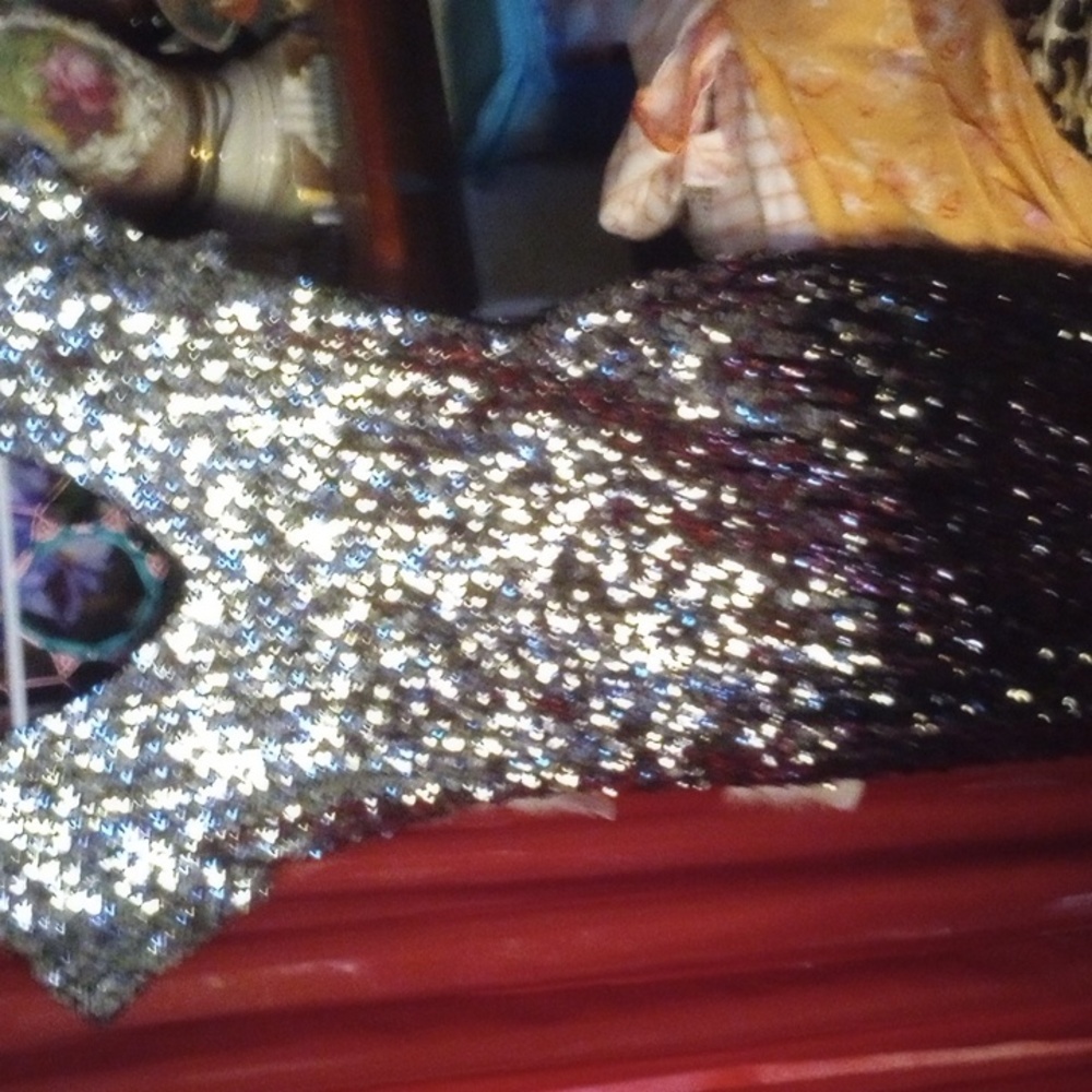 S  Laner gourgous  black stretch silver  sequins front and back Mini Dress